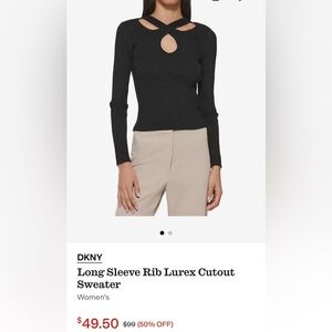 DKNY Long Sleeve Rib Lurex Cutout Sweater Size XL Black